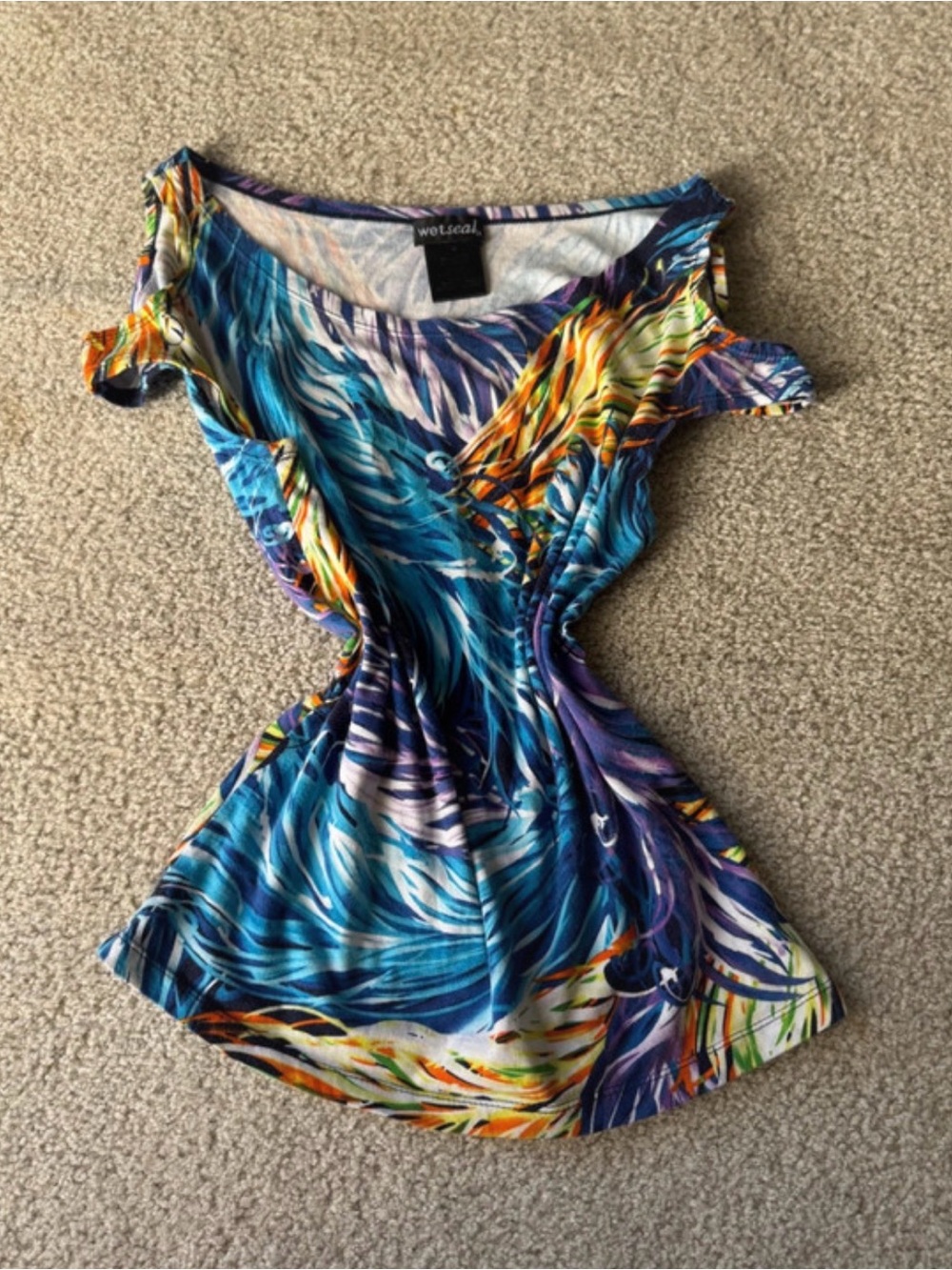 Vintage 2000s Wet Seal Blue Tropical Print Women's Top y2k